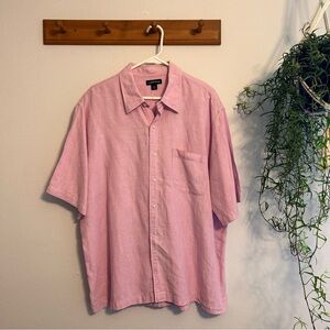 Lands' End 100% Linen Pink Casual Button Down Shirt Short Sleeve Size XL